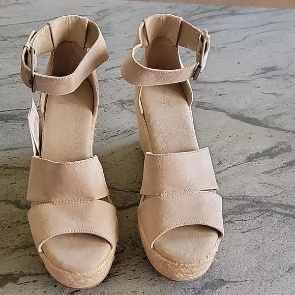 Universal Thread Jute/Faux Suede Boho Platform Wedge Peep Toe Heels Taupe sz 10 - Picture 3 of 14